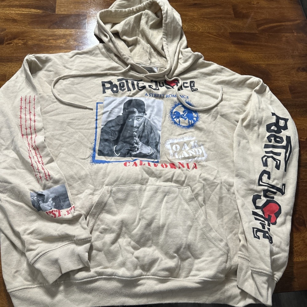 Poetic Justice Tupac Graphic Print Hooded Hoodie‎ Men's Cotton XL